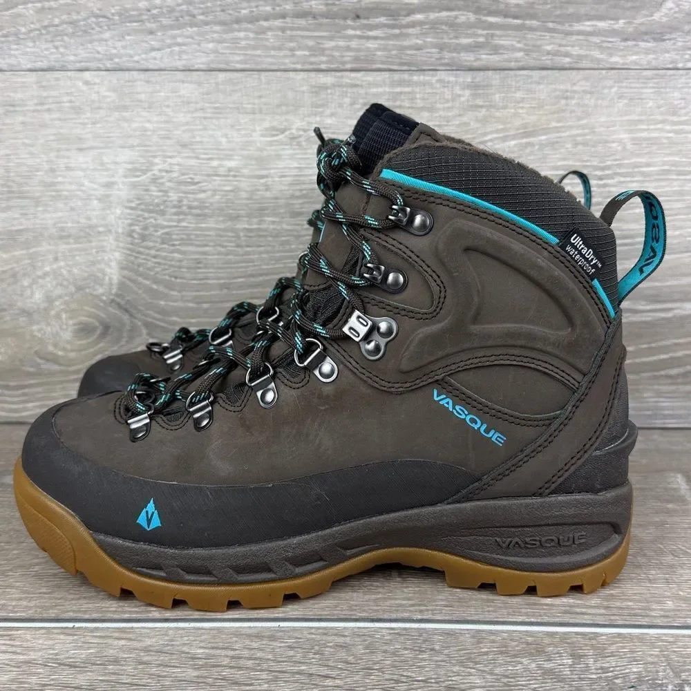 Vasque Snowblime Waterproof 200g Insulated Women's Sz 8M Brown Leather Teal Boot